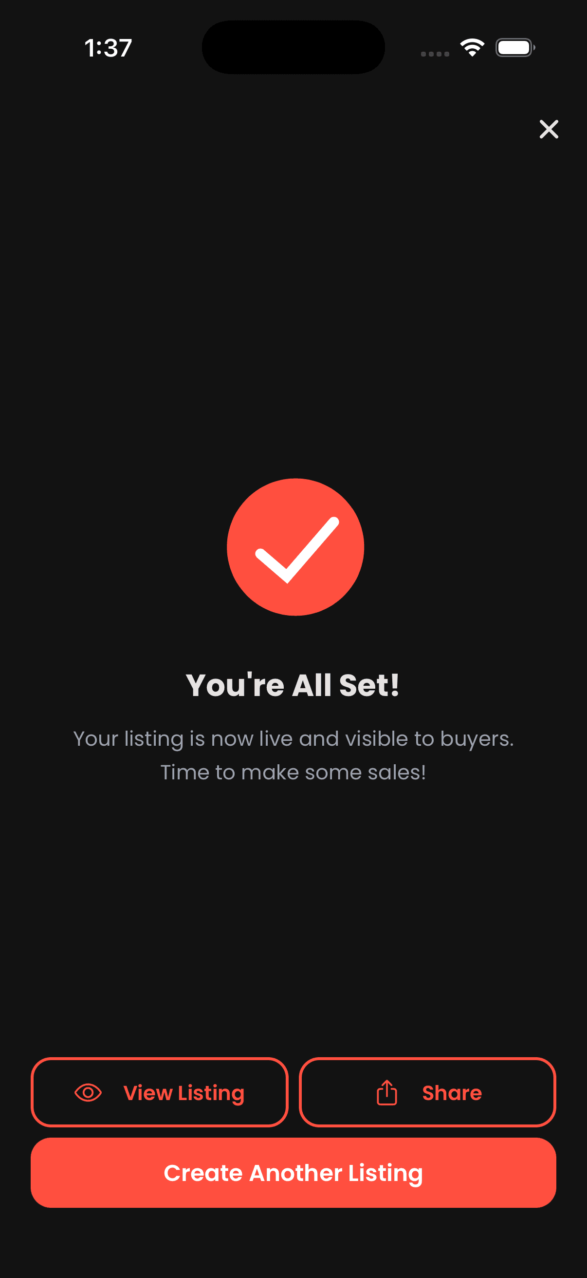 Offa app success all set screen dark