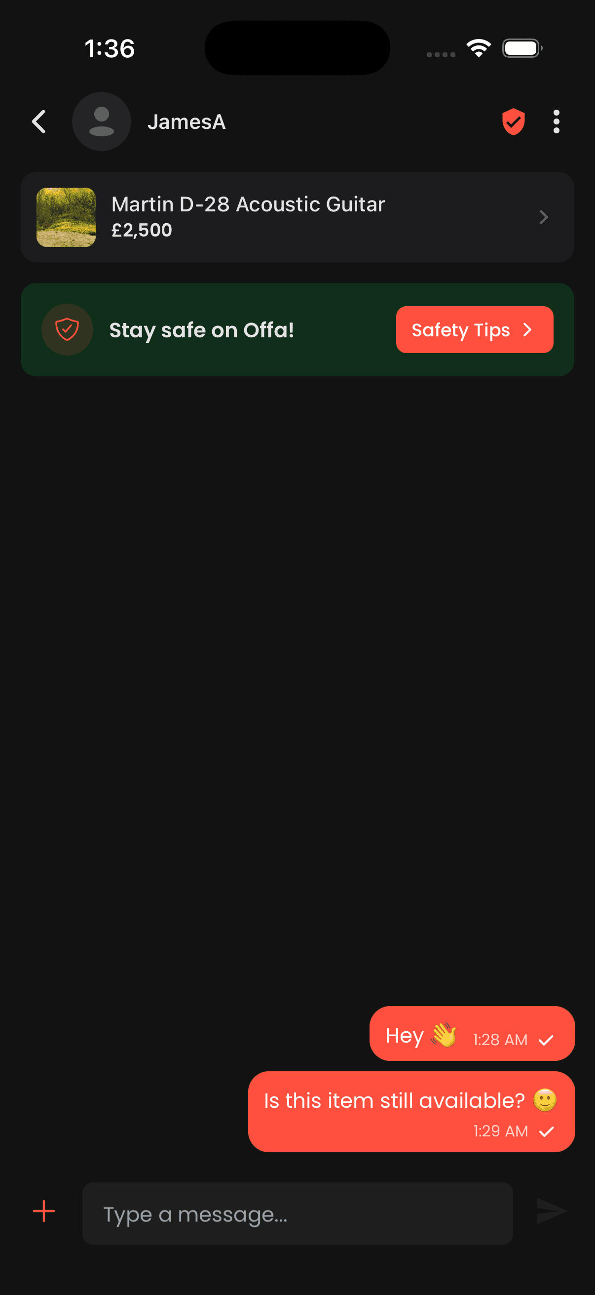 Offa app chat screen dark