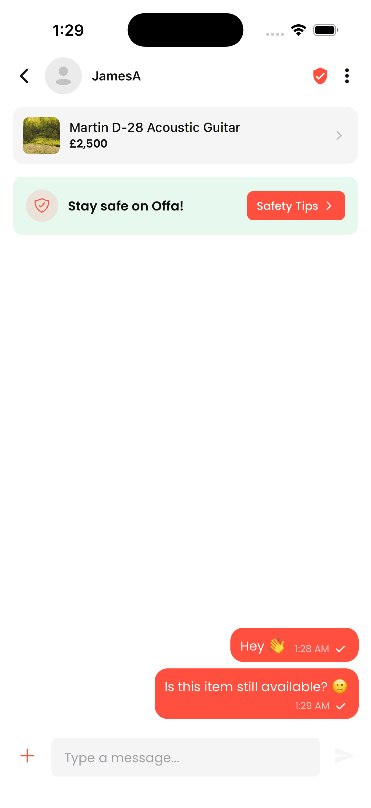 Offa app chat screen light