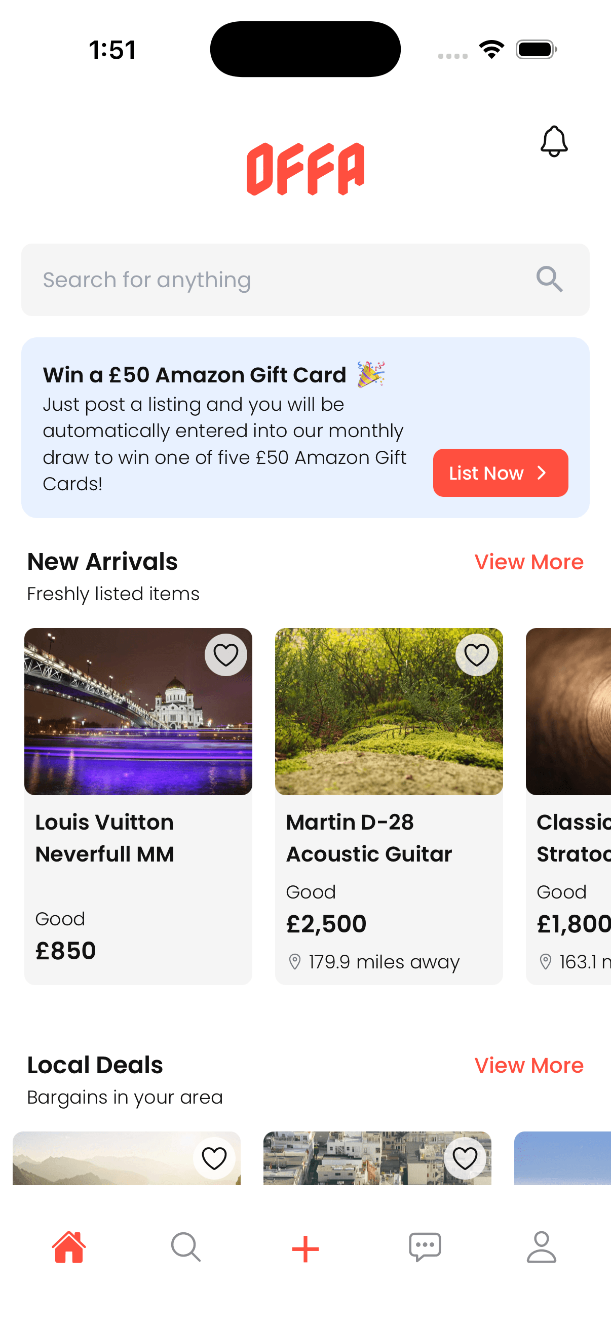 Offa app dashboard screen light