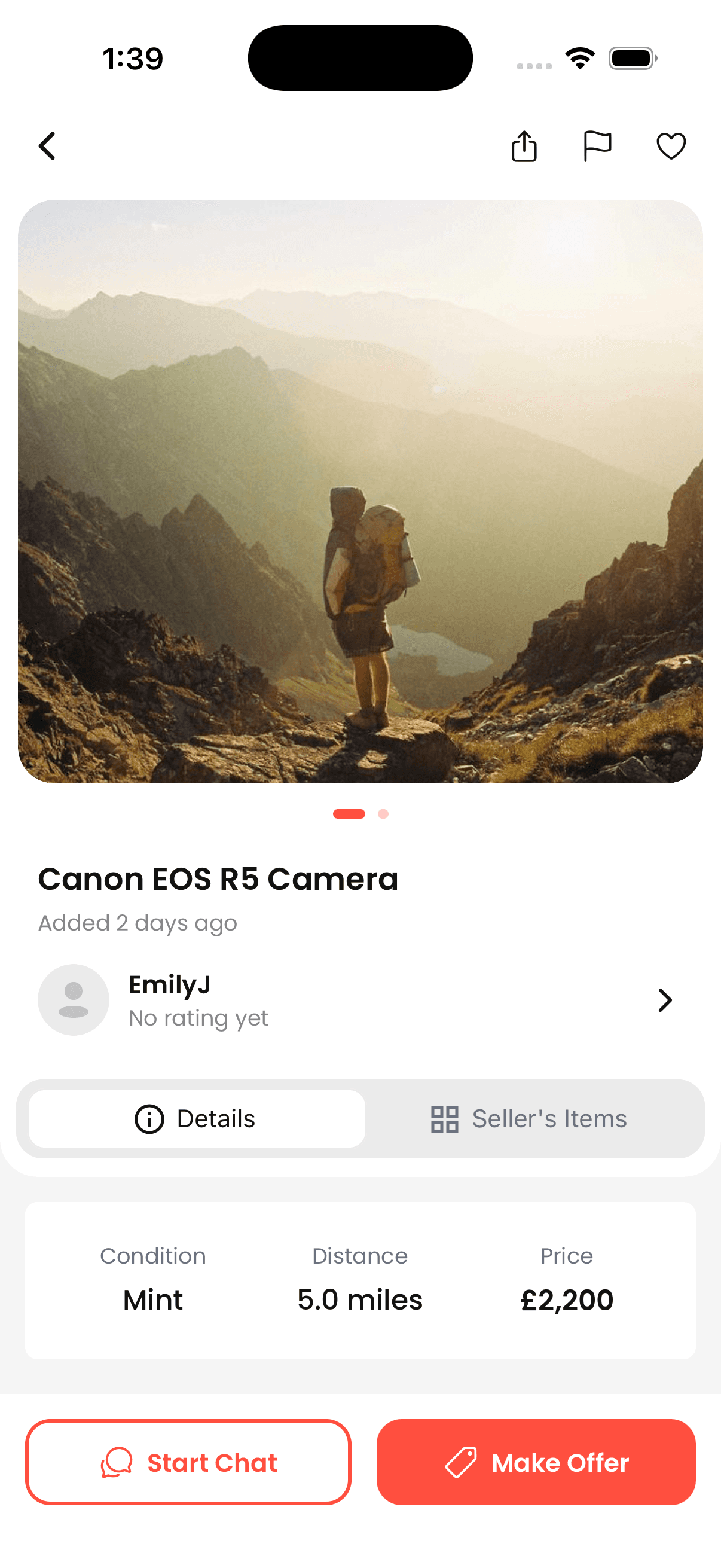 Offa app listing screen light